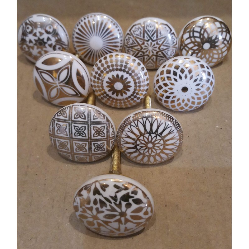 Pushpacrafts Xfer 10 Pcs Gold White Vintage Ceramic Flower Furniture