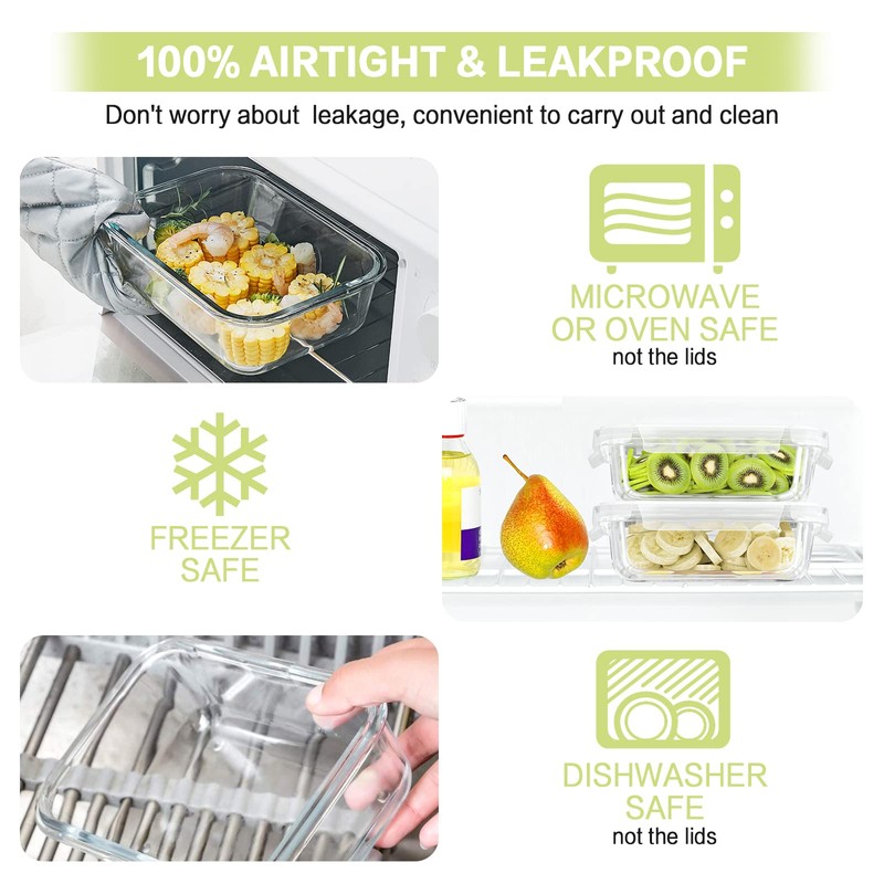 Bayco 10 Pack Glass Meal Prep Containers, Glass Food Storage