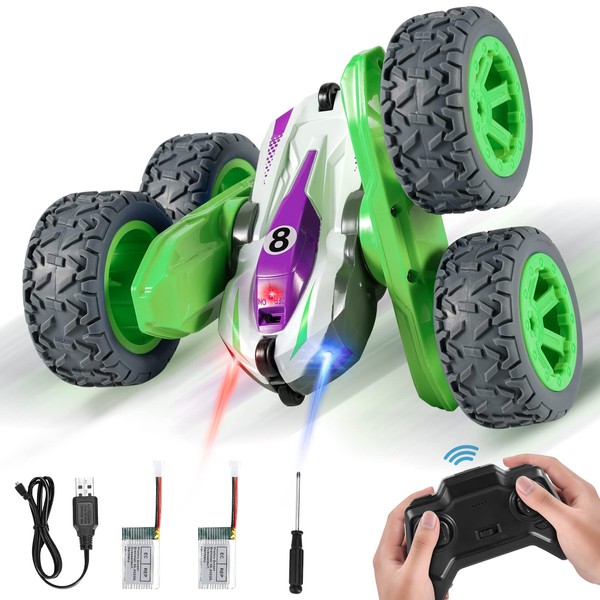 Kizmyee Remote Control Car Toy for Kids, 4WD RC Stunt Car toy, 2.4Ghz Rotating Double Sided Flips 360° RC Car Crawler Truck Vehicle Kids Toy for Boys Girls