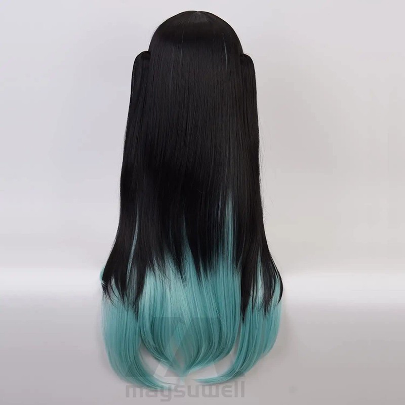 Black Blue Long Wig with Tiger Clip Straight Hair for