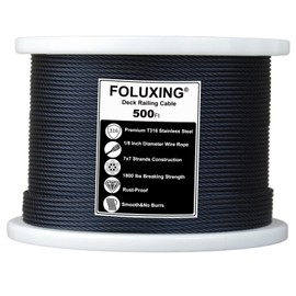FOLUXING 500Ft 1/8 Inch Black Wire Rope, Railing System, T316 Stainless Steel Aircraft Cable for Deck Cable Railing Hardware Kit, Stair Deck Fencing DIY Balustrade