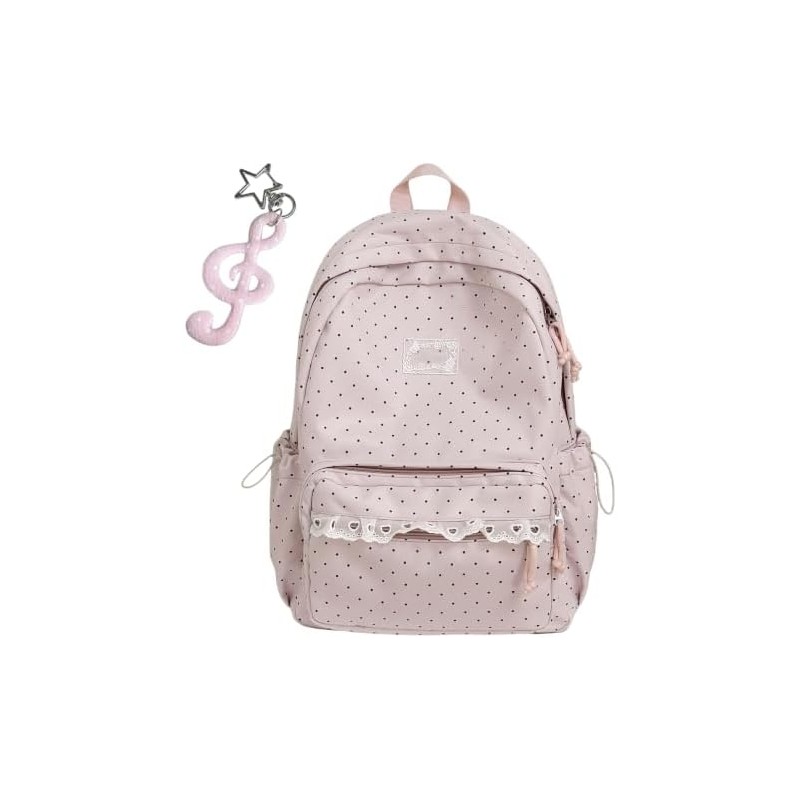 Polka Dot Backpack, Y2K Lace Aesthetic Canvas Daypack with Bow