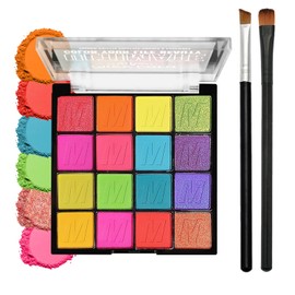 16 Colourful Eyeshadow Palette, Matte & Glitter Shades, Rainbow Eyeshadow, Waterproof & Long-Lasting Eye Makeup, Includes Eyeshadow Brush & Angled Brush, for Girls Women Stage, and Party Bold Makeup