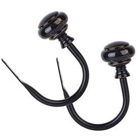 KAMANINA Decorative Curtain Drapery Holdbacks, Window Curtain Holdbacks, Marbled Finials, Black(1 Pair/2 Pack)