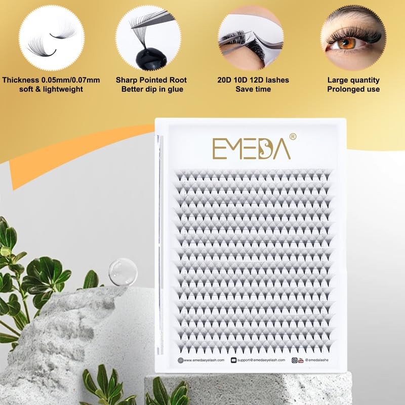 EMEDA 8D Pre Made Fan Eyelash Extensions, D-Curl, 0.07 mm,