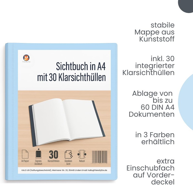 Friendly Fox A4 Display Book with Transparent Pockets, Presentation Folder