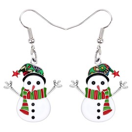 DUOWEI Alloy Enamel Christmas Snowman Earrings Festival Drop Dangle Jewelry For Women Girls Newyear Gifts green