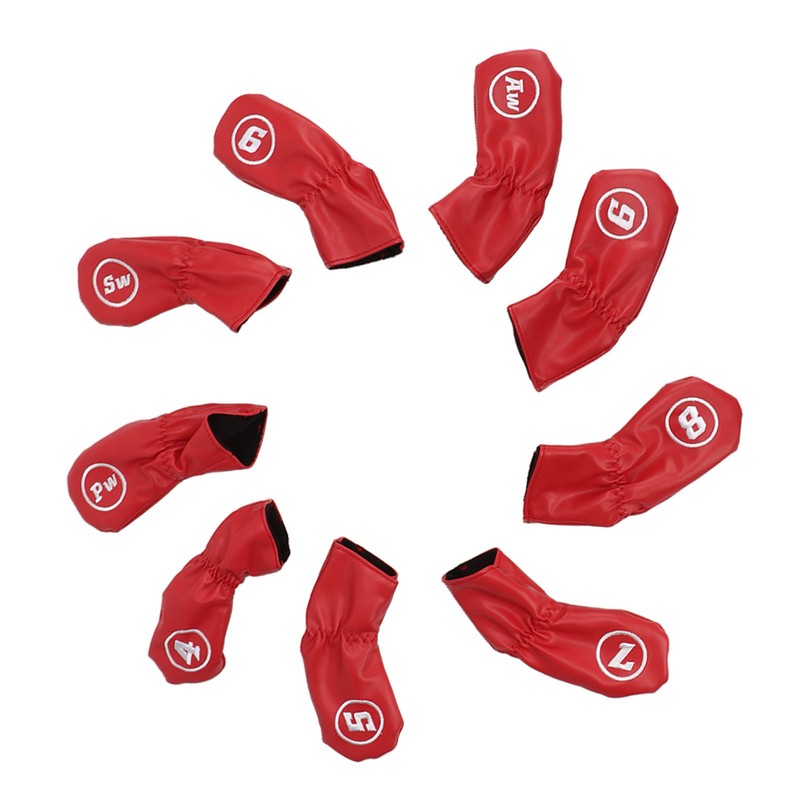 9Pcs Golf Iron Head Covers PU Waterproof Golf Club Headcovers