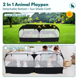 Ineariu Small Animals Playpen,Pet Cage Tent Large Chicken Run Coop with Detachable Bottom Breathable Transparent Mesh Walls, Foldable Pet Enclosure for Puppy Kitten Rabbits Indoor Outdoor playpen
