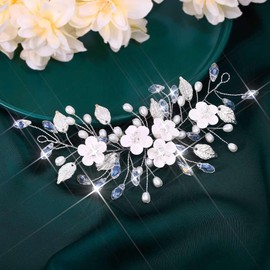 Diadema nupcial con flores para el cabello, color plateado, con cuentas de perlas, accesorios para el cabello para mujer