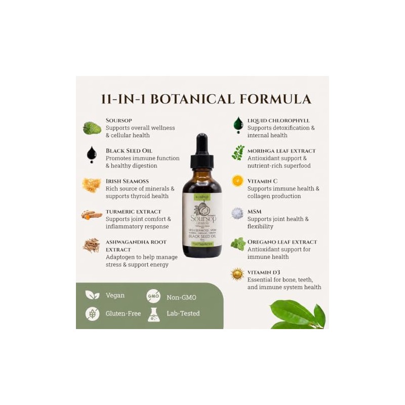 Ecodrop Soursop Drops 60ml/2000mg, 11-in-1 Herbal Multivitamin Supplement