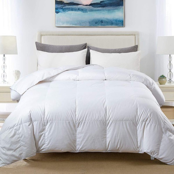Cosybay 100% Cotton Quilted Down Comforter White Goose Duck Down and Feather Filling – All Season Duvet Insert or Stand-Alone – Full Size (82×86 Inch)