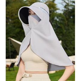 BSYLOO Women's UV Protection Sun Hat,UPF50+, Large Brim & Cape with Face Mask & Shawl, Perfect for Hiking,Outdoor & Travel Grey