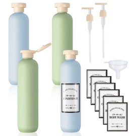 GSrenyu 4Pack Travel Bottles 260ml Leak Proof Squeeze Travel Containers with Pump and Lable, Plastic Empty Squeeze Bottles Refillable Containers for Toiletries Shampoo Conditioner Body Wash