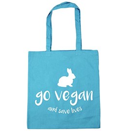 Hippowarehouse Go vegan and save lives rabbits Tote Shopping Gym Beach Bag 42cm x38cm, 10 litres