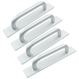 Kemcatui 4 Pack Adhesive Door Handles, Silver Aluminium Alloy Barn Door Handle Stick on Sliding Door Push Pull No Drilling for Cabinet, Drawer（5.8 Inch）