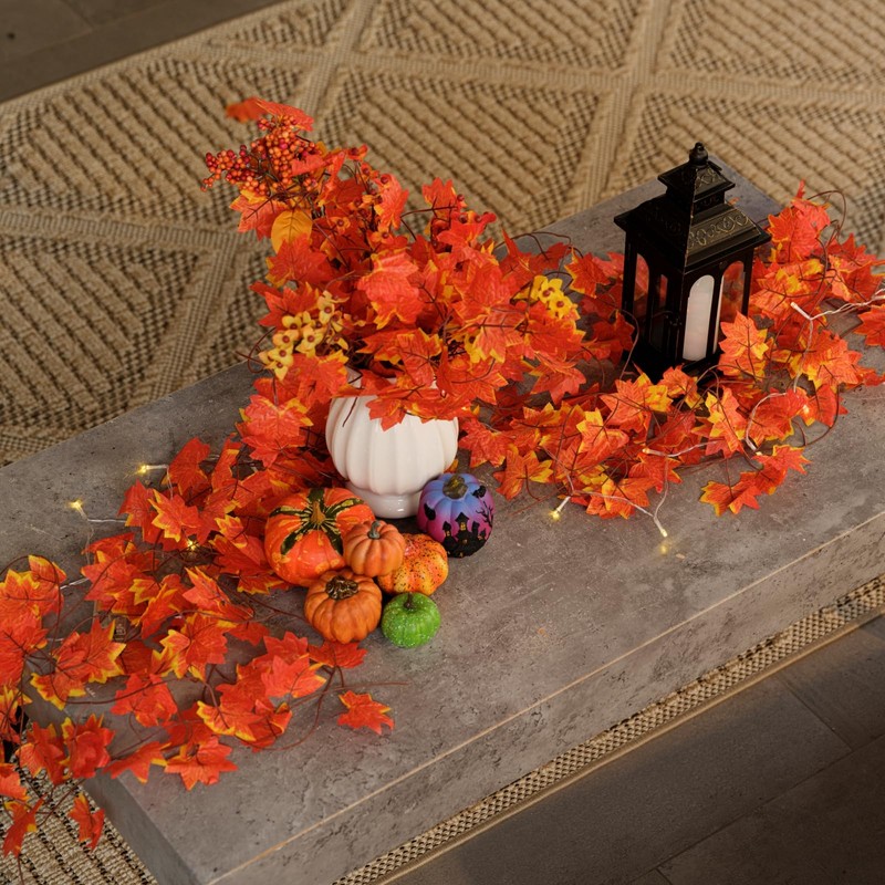 CQURE 48 Pack Fall Leaf Garland, Total 336Ft Artificial Fall