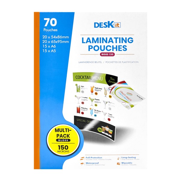 Deskit A5 A6 and Small Sizes Laminating Pouches, Glossy, 150