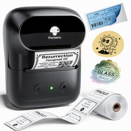 Phomemo M108 Bluetooth Label Printer, Label Maker Machine for Phone and Windows/Mac(USB), Thermal Label Printer for Small Business, Home, Kitchen, Office, Barcode, Address, with 1 Roll 40x30mm Label