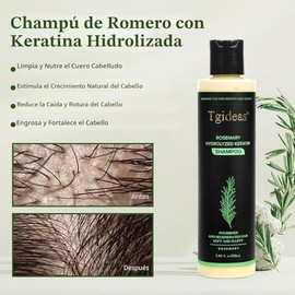 Tgideas Champú Romero y Biotina para cabello adelgazante, champú voluminizador para cabello más completo, grueso, fórmula fortalecedora y nutritiva co