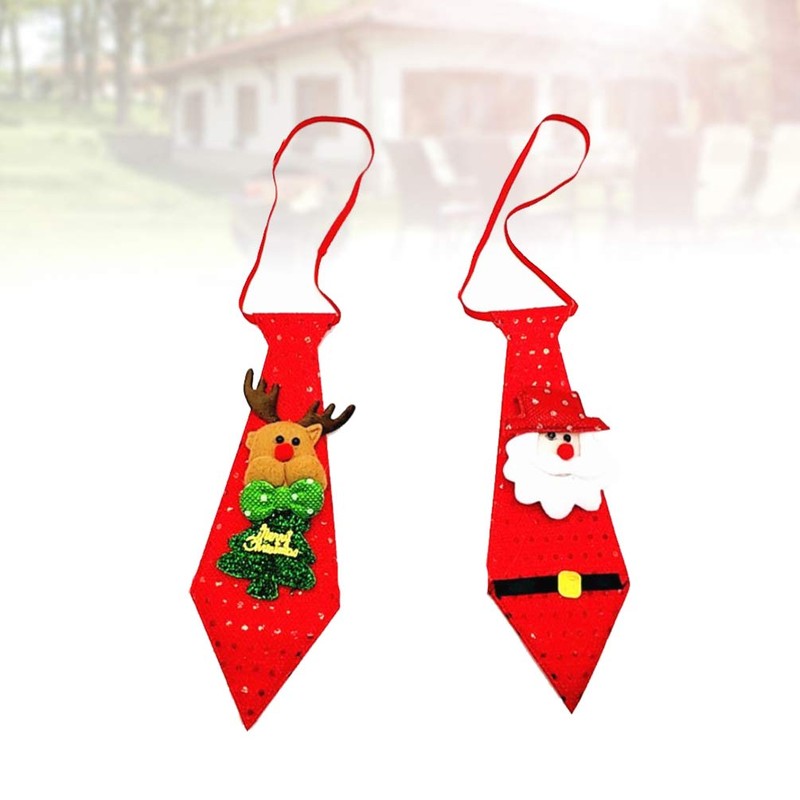Toyvian 2pcs Light Up Christmas Tie Santa Elk Necktie Luminous