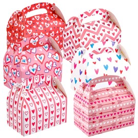JOYIN 24 Pcs Valentine’s Day Gift Treat Boxes, 6.3 x 5.7 x 3.3 Inch, Cookie Boxes with Colorful Heart shaped Themed Design for Kids Party Favor, Classroom Exchange Prizes, Valentines Candy Boxes