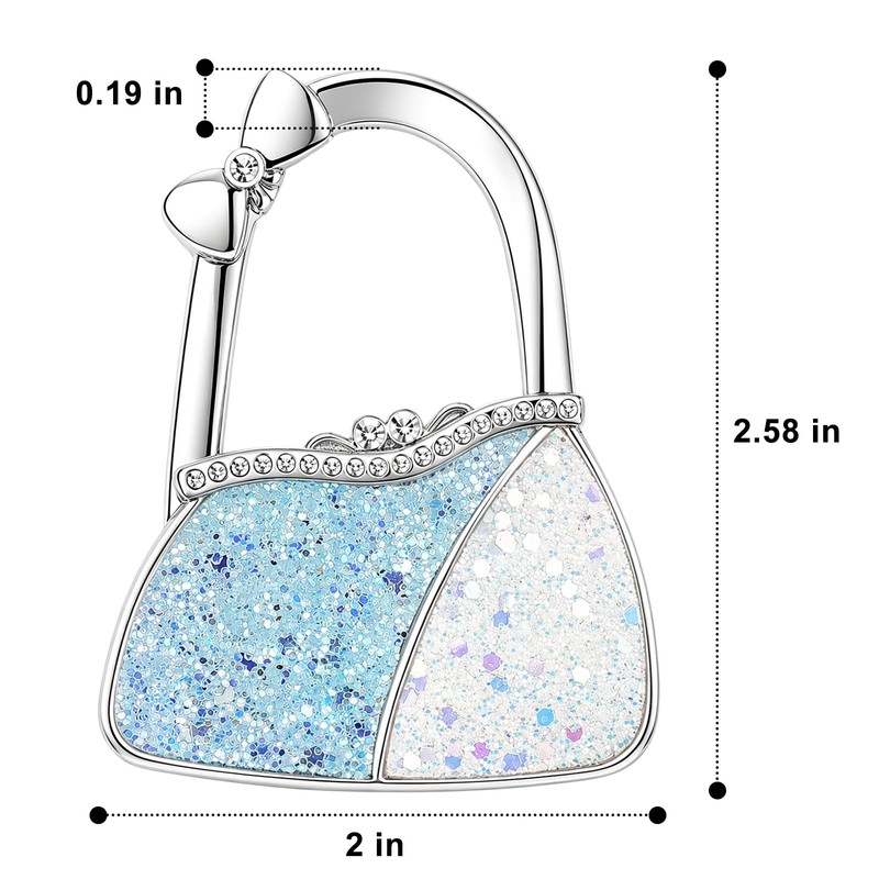 Purse Hook for Table, Glitter Handbag Hanger with Crystal Bow