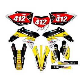 Senge Graphics Inc 2008-2017 RMZ 450 RICOCHET Black Senge Graphics Kit Compatible with Suzuki - Complete Kit With Rider I.D., 19/21