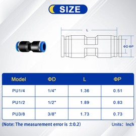 Daptemn 6 PCS Push To Connect Fittings 1/4 Inch Assortment Kit Fit Air Line 1/4 Inch OD Tube, Quick Connect Air Hose Fittings Push Lock PU 1/4 Inch Straight Union