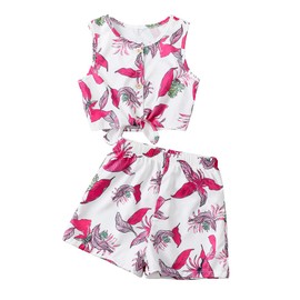 YOURUIKEY Girl Summer Outfit Cute Clothes for Kid Hawaiian Boho Beach Sleeveless Floral Crop Top Shorts Tween Girl Clothing Set Size 10