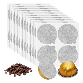 NISHZHU Aluminium Foil Lid Seals - Reusable Capsules and Coffee Pods, 120 Pieces for Vertuoline Vertuo, Reusable Coffee Pad Covers, 62 mm
