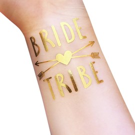 Bachelor Chain Wedding Stem Temporary Tattoo 12 Pack Bride & Bride Bachelor Party Supplies and Accessories Gefälligkeiten Tribe – Metallic Shiny Gold Tattoo (T34, T35)