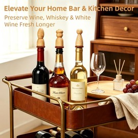 Natural Wood Wine Stoppers Set of 3 – Handcrafted Solid Beechwood Bottle Stoppers with Airtight Silicone Seal, Reusable Decorative Wine & Champagne Corks, Housewarming Gift for Wine Lovers