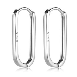 1 Pair Silver Earring, Women's Small Oval Hoop Earrings Hypoallergenic Sterling Silver Hoops U-Shape Silver Hoop Earrings Square Hoop Earrings Geometric Earrings for Women (Silver)