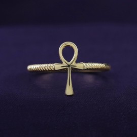 Egyptian Ankh Cross Minimalist Ring in 14k Yellow Gold Over Sterling Silver Jewelry Gift for Women Ring Size - 8.5