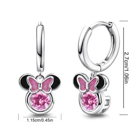 Generic Hoop Earrings for Girls Cute - Sterling Silver Huggie Earrings with Pink Cubic Zirconia Dangle Hypoallergenic Mouse Earrings Hoops for Women Teens Jewelry Gifts