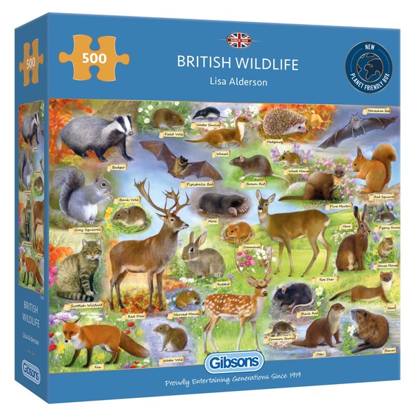 British Wildlife 500 Piece Jigsaw Puzzle | Sustainable Puzzle for Adults | Premium 100% Recycled Board | Great Gift for Adults |Gibsons Games