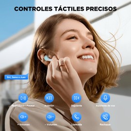 HTC Audífonos Inalambricos Bluetooth 5.3, 40 Horas de Batería, Carga Rápida, Hi-Fi 14mm Drivers Dinámicos, Impermeable IPX4, Llamadas Claras, Auriculares In-Ear Compatible con iOS y Android -Blanco