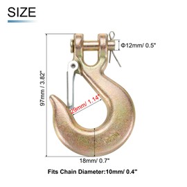 sourcing map 3/8" Clevis Slip Hook, G70 Carbon Steel Chain Hooks with Safety Latch, Clevis Slip Hook 6900 Lbs Working Load Limit for Trailer Truck Transport