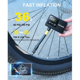 KEPEAK Mini Bike Pump, Bicycle Pump with Digital Pressure Gauge, Portable Bike Air Pump Tire Inflator with Presta and Schrader Valve for Road, Mountain, City, E-Bike, and Ball
