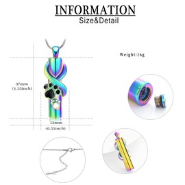 AIWENXI Urn Necklace for Ashes for Dog/Cat Pet Paw Print Cylinder Ash Pendant Memorial Urn Jewellery Keepsake Pet Keepsake Urn Jewellery Cremation Jewellery, Stainless Steel, Cubic Zirconia