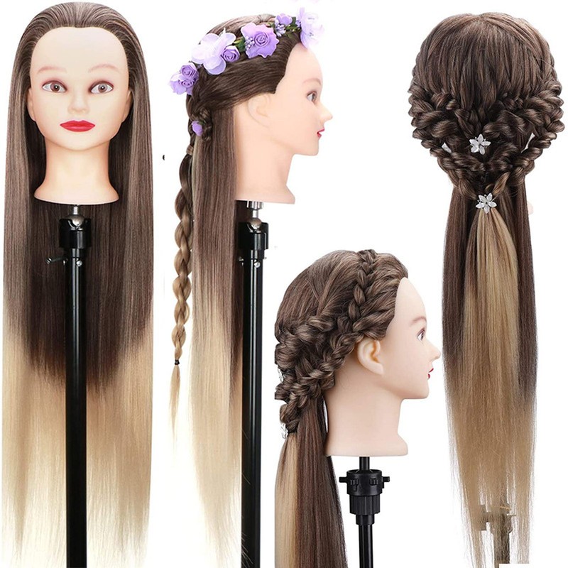 Training Head Long Soft Hair Hairdressing Styling Mannequin Head Hat