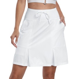 MoFiz Tennis Skort Women's Tennis Skirts High Waist Stretch Golf Skirt Sports Skirt Outdoor Skirt Knee-Length Sports Skirt with Inner Shorts, White