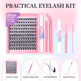 Fenshine Cluster Lashes Individual Lashes Wide Stem C/D Curl 10-16mm Length DIY Eyelash Extension Individual Soft False Lashes for Personal Use at Home (KT02, MIX10-16)