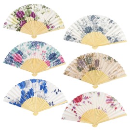 DBALL Pack of 6 Wooden Carved Bamboo Hand Fans with Flower Pattern Folding Fan Fecher Women's Summer for Dancing Birthday Party Photography Wall Decoration