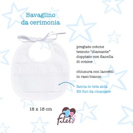 Filet - Elegant bib made entirely of cotton with Aida linen embroidery, ideal for babies and toddlers, 100% made in Italy, Rounded