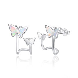 Dreamboat Butterfly Stud Earrings with Opal Sterling Silver Hypoallergenic Butterfly Earrings Cute Animals Opal Jewelry Valentines Gifts for Women Daughter Birthday