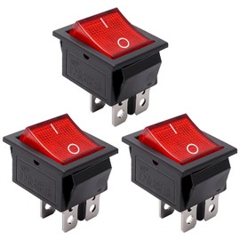mxuteuk 3pcs AC110V/120V Rocker Switch DPST ON-Off 4 Pin Red Light Illuminated Snap-in Toggle Power Switch, AC 250V 6A 125V 10A, Use for Household Appliances MXU2-201NR