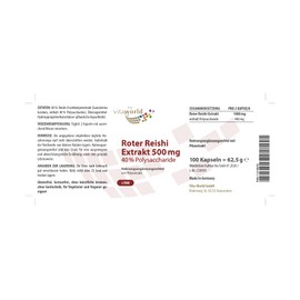 Vita World Premium Red Reishi Extract, 500 mg, 40% Polysaccharides, 100 Capsules, Pharmacies Production, ganoderma lucidum ling zhi