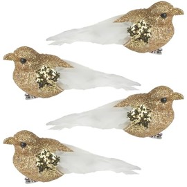 4 Pack Glitter Birds 9cm Clip on Christmas Decoration - Gold 6030